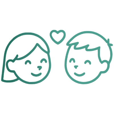 Social-Emotional Learning icon girl and boy line images with heart in between representing emotions