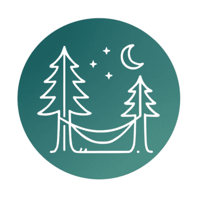 Afternoon Rest & Restoration icon trees with hammock and moon and stars
