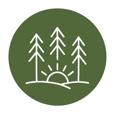 Half day program icon with half sunrise in tree line
