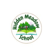 Hidden Meadow School Logo showing Hidden Meadow School words with open book and forest on top of book