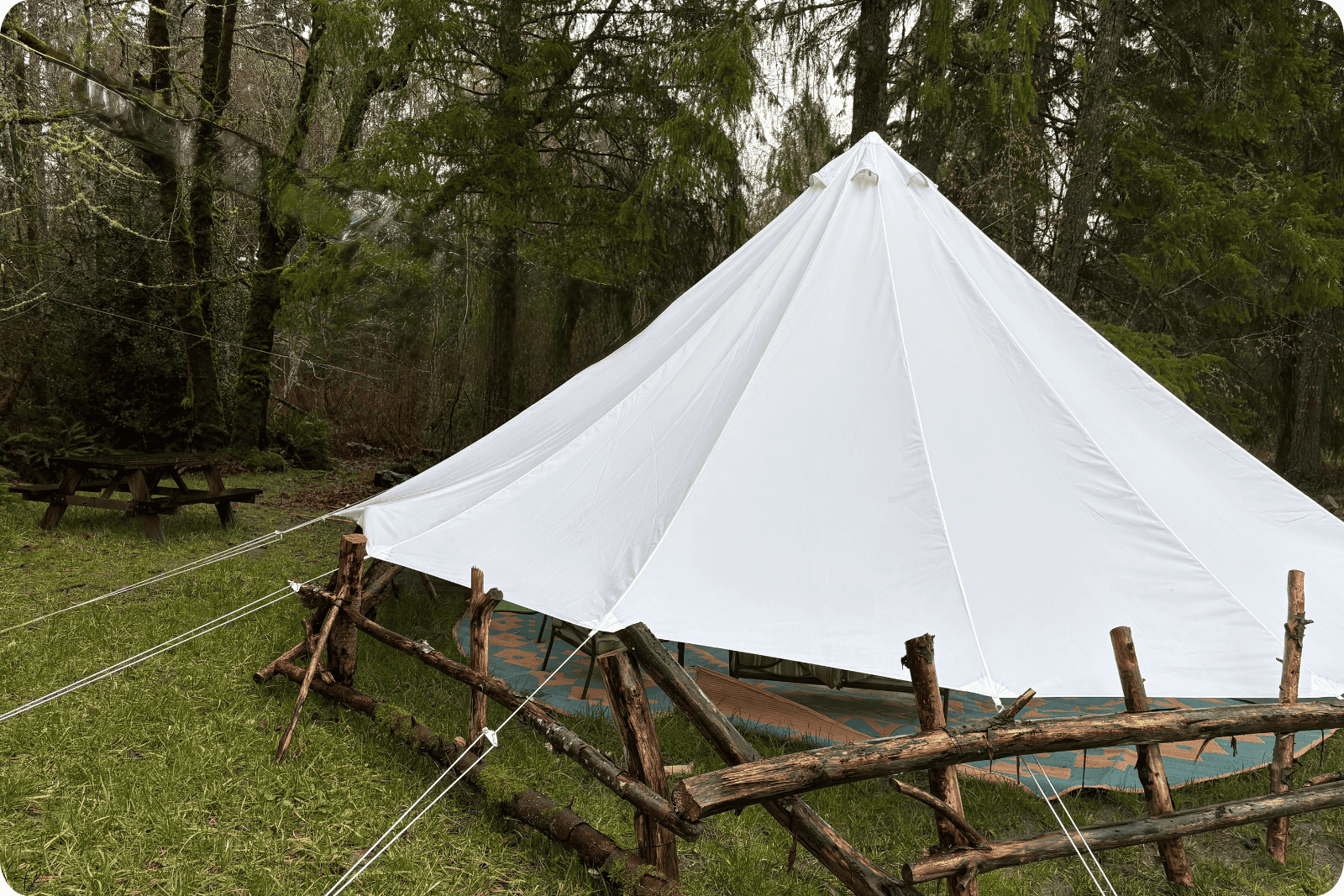 Hidden Meadow Forest Creek Shelter showing tented shelter space