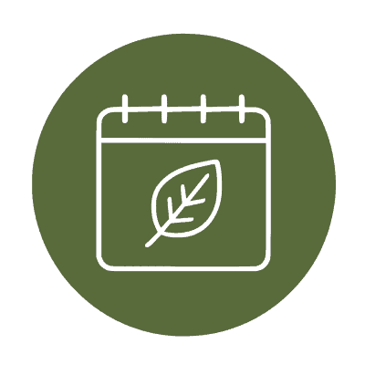 Schedule a Tour icon calendar with leaf on front