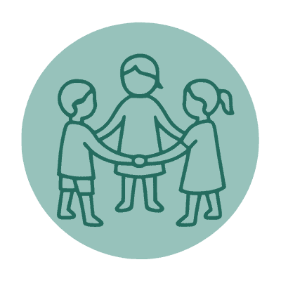 Small Groups Icon 3 children holding hands in a circle