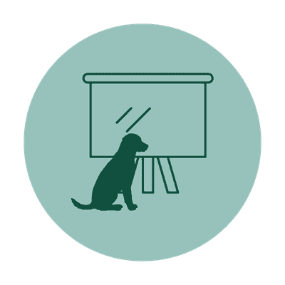 dog in front of whiteboard icon