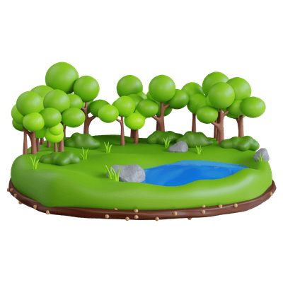 Hidden Meadow 16 acre campus icon 3d image of a forest with a pond
