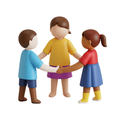 3d forest clock icon showing 3 children holding hands in a circle