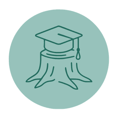 Graduation cap over a tree stump icon