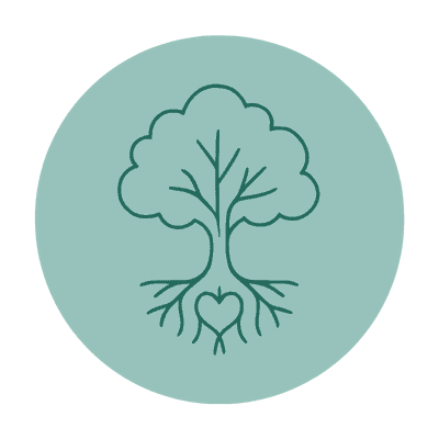 Tree with roots growing over a heart icon