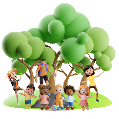 Small groups icon showing forest with teachers and children
