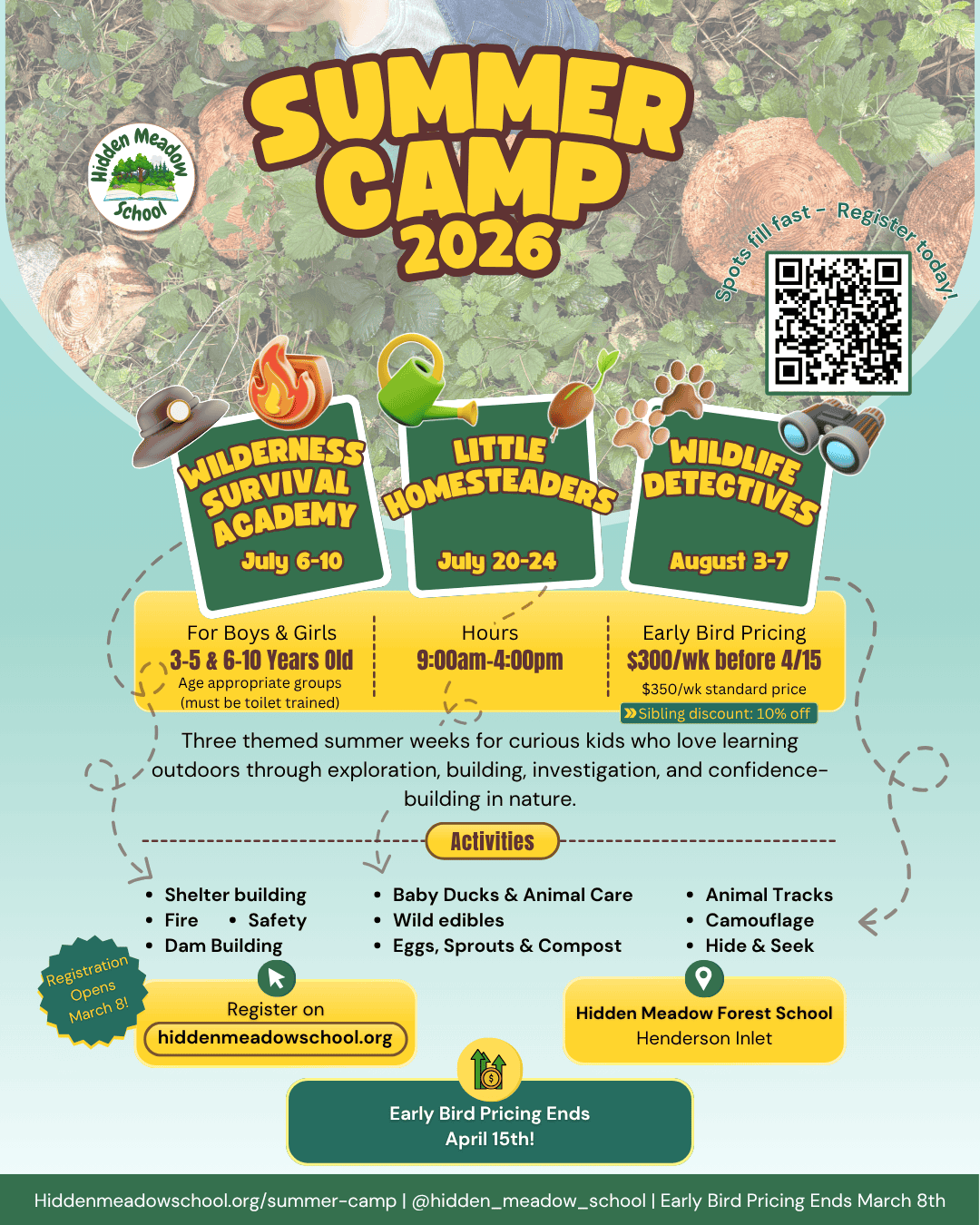 Summer Camp Flyer giving all the information for our summer camp which you can find on our summer camp page