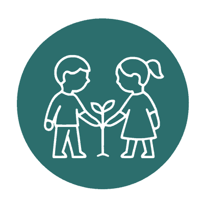 Hands on skill building icon two children holding a plant
